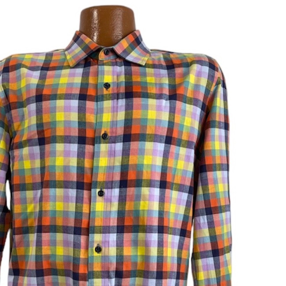 Mens long sleeve button up bold bright colorful plaid San Fran Sisco MTaylor